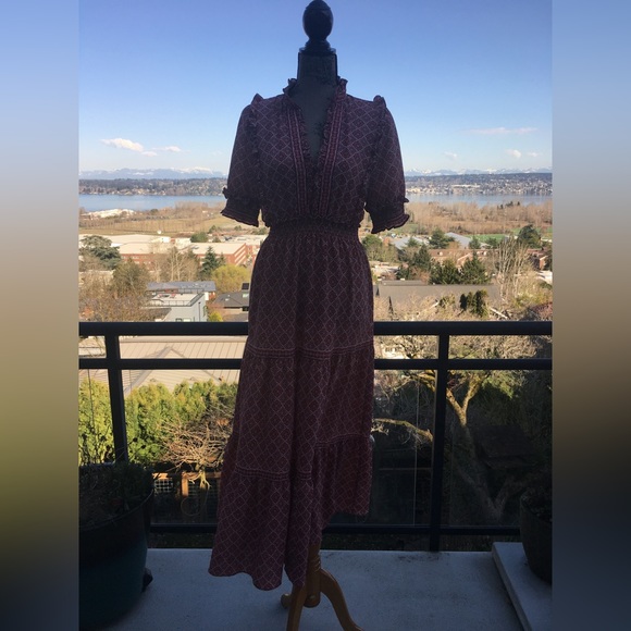 Max Studio Tiered Floral Full Length Dress In Pink Floral Print - Size Small - Picture 10 of 16